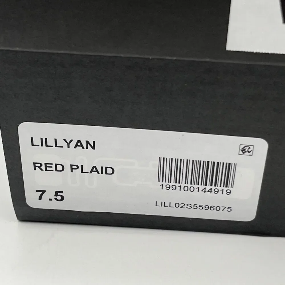 Betsey Johnson Lillyan Pump Women 7.5M Red Plaid T-Strap Pointed Toe Kitten Heel - Picture 8 of 13